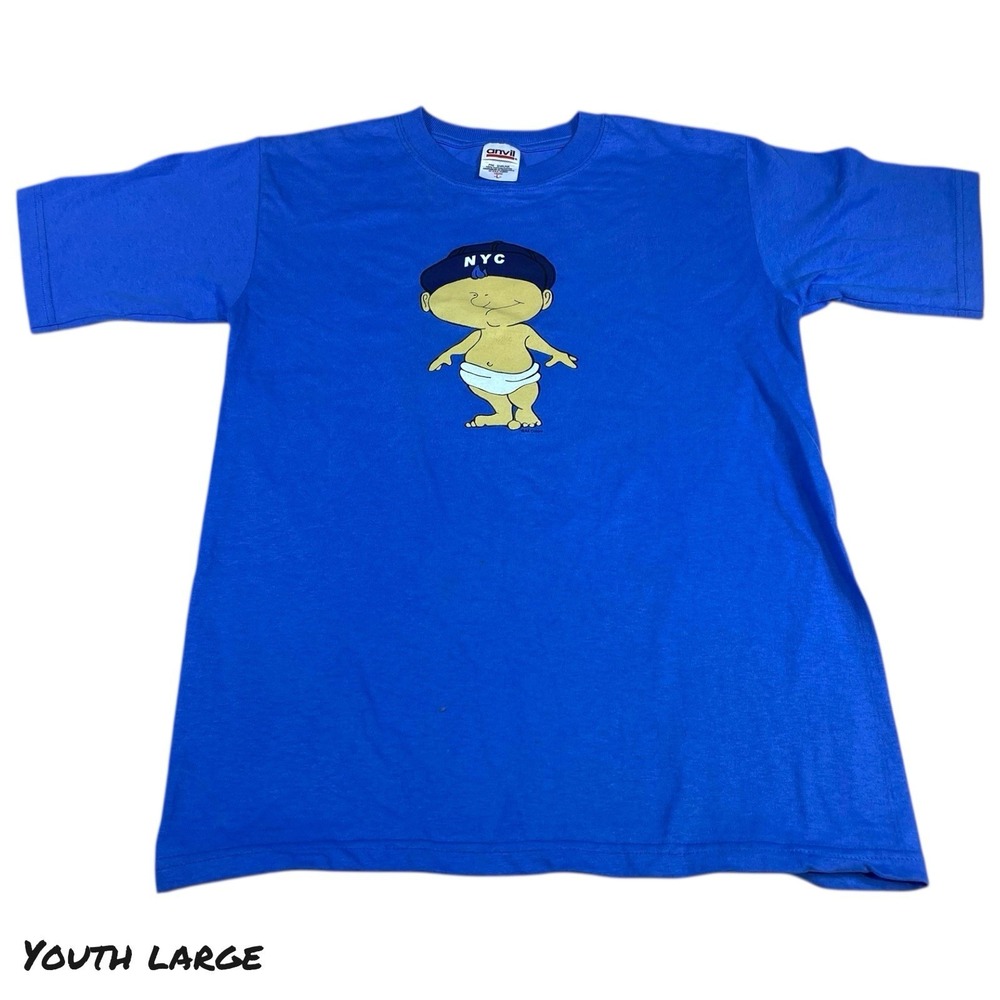 Vintage NYC T-Shirt Youth Large Blue‎ Baby Graphic Double-Sided Cartoon Tee